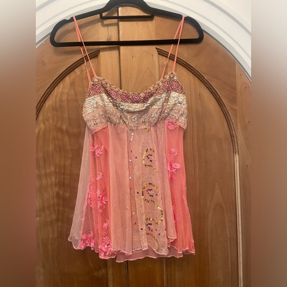 Silk Beaded & Embroidered Empire Waist Camisole - Like New